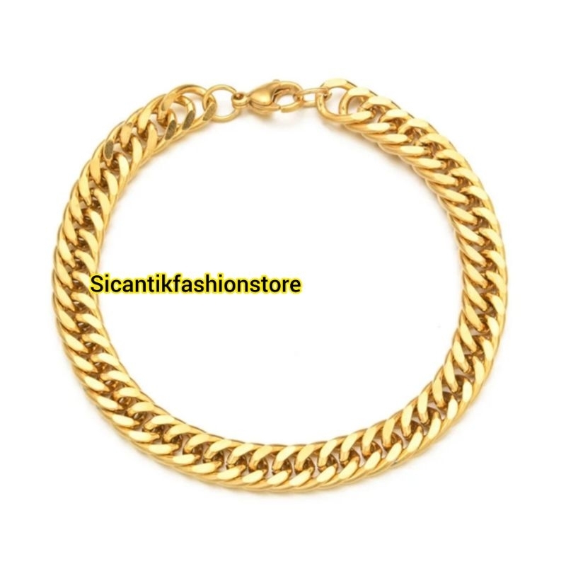 Gelang rantai Titanium wanita&Pria Warna Gold 19CM anti karat Selamanya perhiasan lapis emas bagus
