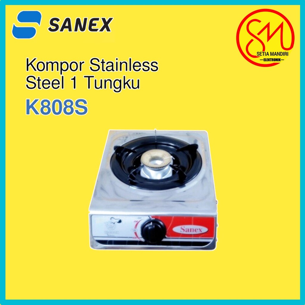 Kompor Gas Sanex K-808S 1 Tungku Stainless Steel Silver