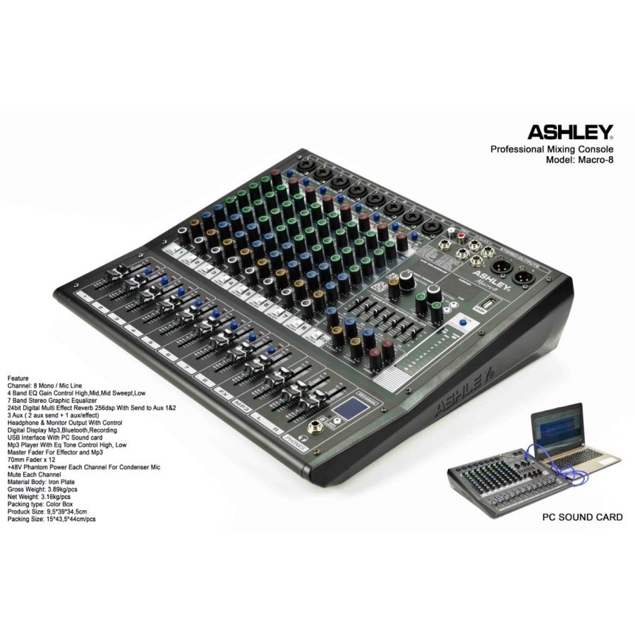Mixer Audio Ashley Macro8 Original 8 Channel Mixer ashley Macro 8
