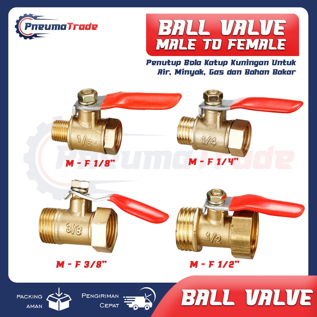 BALL VALVE / STOP KRAN / KERAN KUNINGAN male to female M-F 1/4 1/2 3/8 1/8