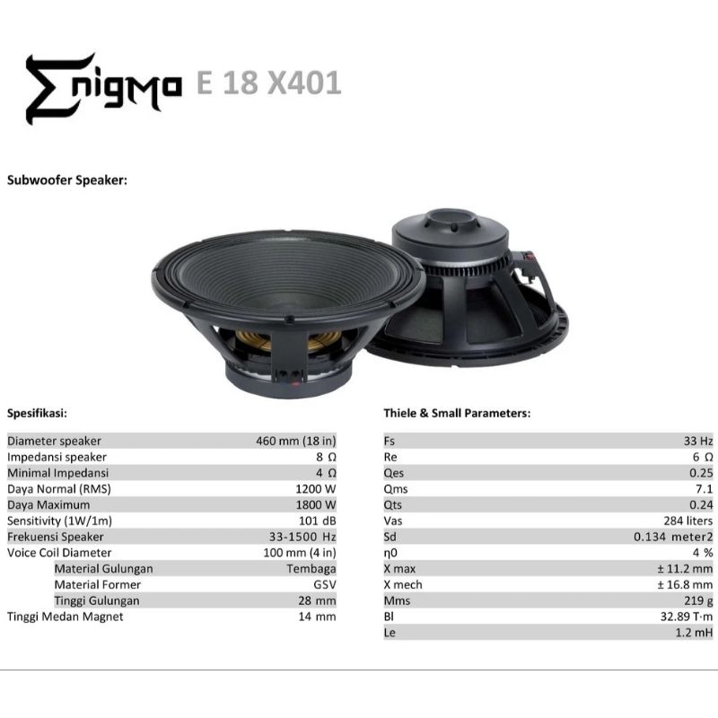Speaker 18 inch ENIGMA E18 X401 original produk