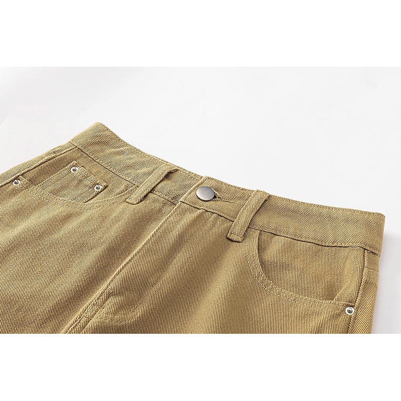 Allen Clothing Rok Denim Celah A-line Gaya Jalanan Khaki Rok Panjang Menengah Pinggang Tinggi Wanita Impor Korea