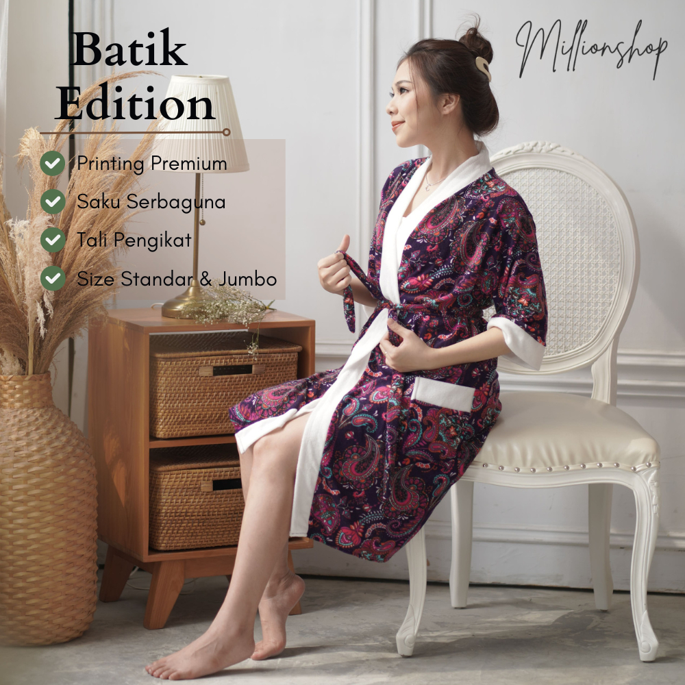 Unik Kimono Handuk Dewasa Wanita Standar Jumbo / Edisi Batik/ Handuk Kimono / Jubah Mandi /