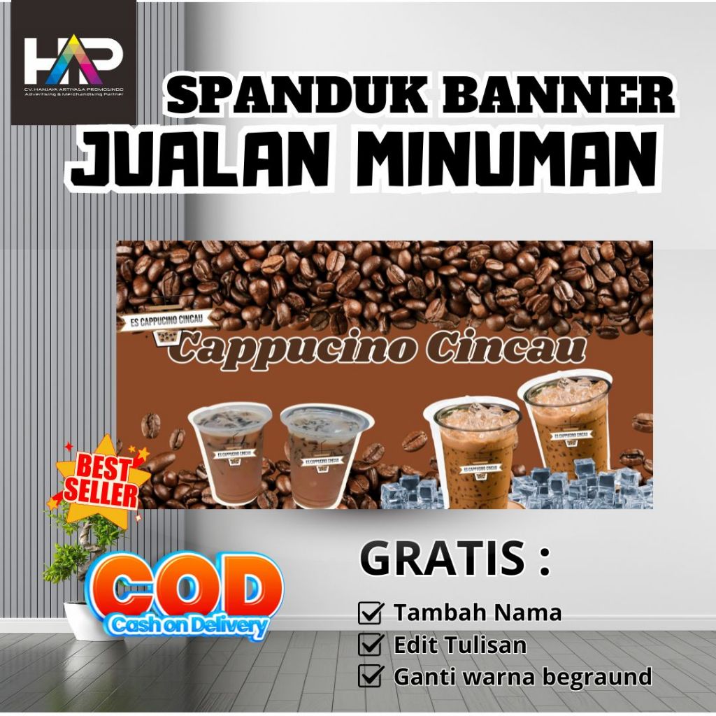 SPANDUK JUALAN ES CAPUCINO CINCAU | BANNER JUALAN MINUMAN