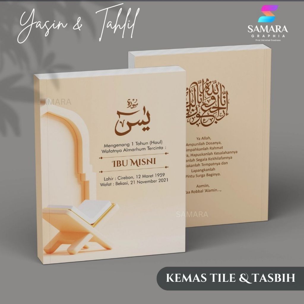 Buku yasin dan tahlil custom lengkap dengan foto almarhum souvenir tahlilan surat yasin model alqura