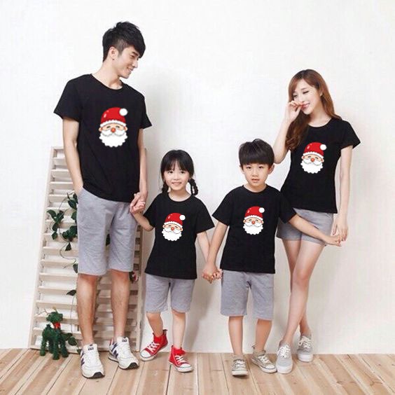 family Couple kaos keluarga tema NATAL gambar kartun kepala SANTA CHRISTMAS nuansa natalan 2023