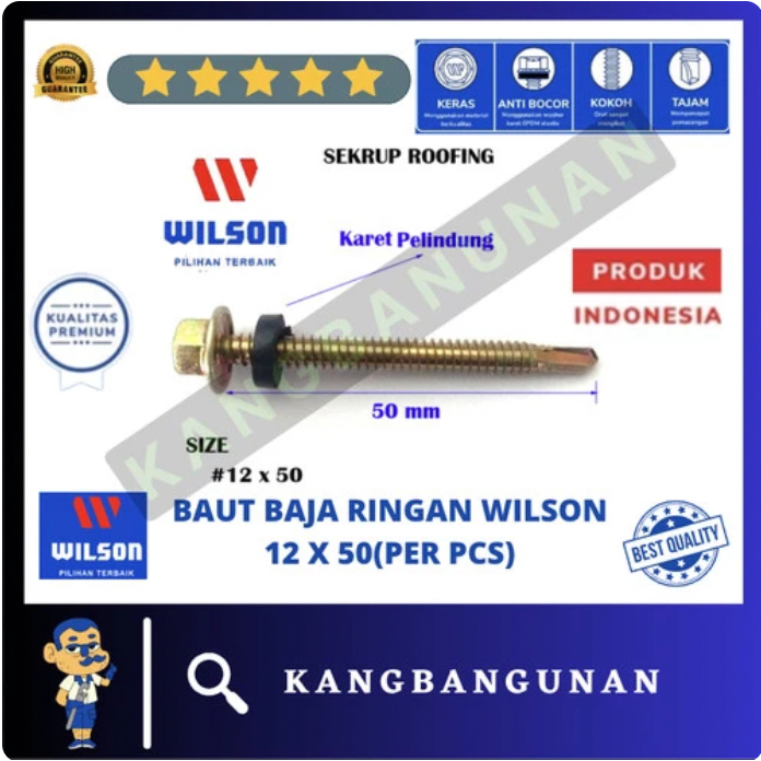 Sekrup Roofing Kuning Wilson 12 x 50 sekrup roofing screw Hex sds