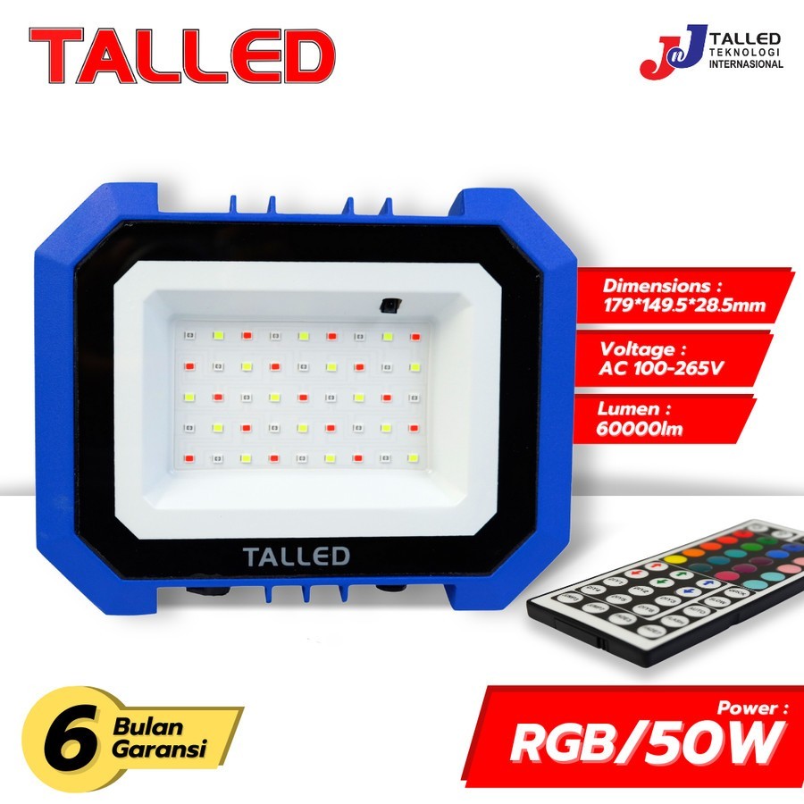LAMPU SOROT LED SMD 50WATT FLOOD LIGHT RGB FULL COLOR TALLED