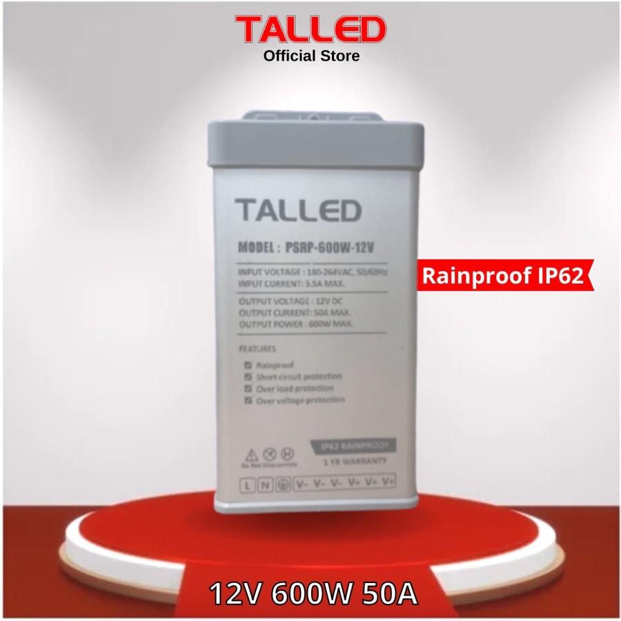 POWER SUPPLY TALLED 12V RAINPROOF OUTDOOR 600WATT 50A