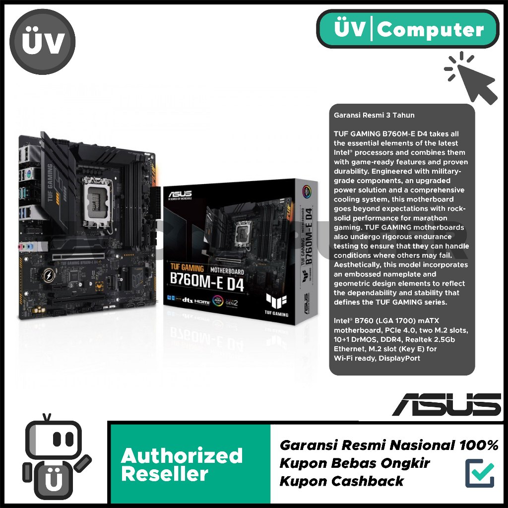 Motherboard Mobo Intel Asus TUF GAMING B760M-E D4 DDR4 LGA1700 M-ATX