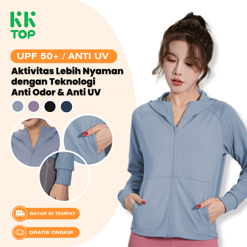 	 KKTOP Jaket Olahraga Wanita Jaket Anti UV Baju Gym Wanita Atasan Olahraga Wanita Yoga Cepat Kering Anti UV UPF 50+	