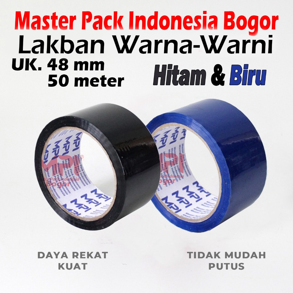 

Paket Lakban Warna Hitam & Warna Biru 48 mm x 50 Meter / Lakban Isolasi Warna Warni - Master Pack Indonesia Bogor