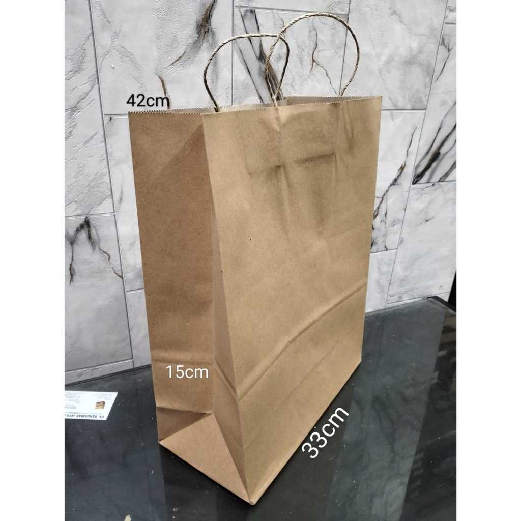 

PAPERBAG COKLAT TALI JUMBO 33X15X45 cm 5 PCS + BASEBOARD PUTIH
