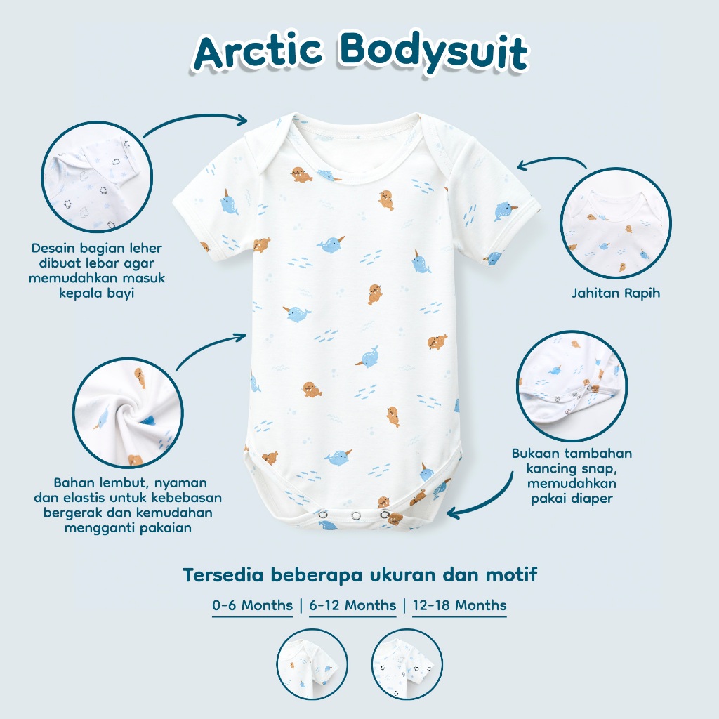 Nice Kids - ARCTIC COLLECTION Baby Bodysuit (Unisex Onesie 0-18 Bulan) Jumper Romper Baju Anak Bayi Newborn Pattern Motif