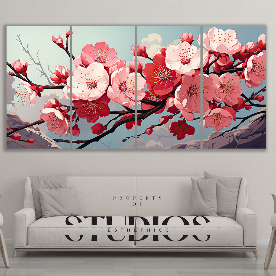 #BIGART10 WALL DECOR BESAR BUNGA SAKURA FLOWER FLOWERS JAPAN JEPANG VINTAGE JAPANESE RETRO LANDSCAPE LANSKAP WATER COLOR ART WORK SENI COLOUR CAT AIR DEKOR DEKORASI PAJANGAN HIASAN LUKISAN KANVAS CANVAS RUANG KELUARGA RUMAH DINDING PANJANG