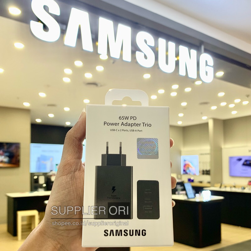 GREAT A - Samsung Original 65W Tri Port 2 Type-C & 1 USB-A Super Fast Charger Cable not Included Bla
