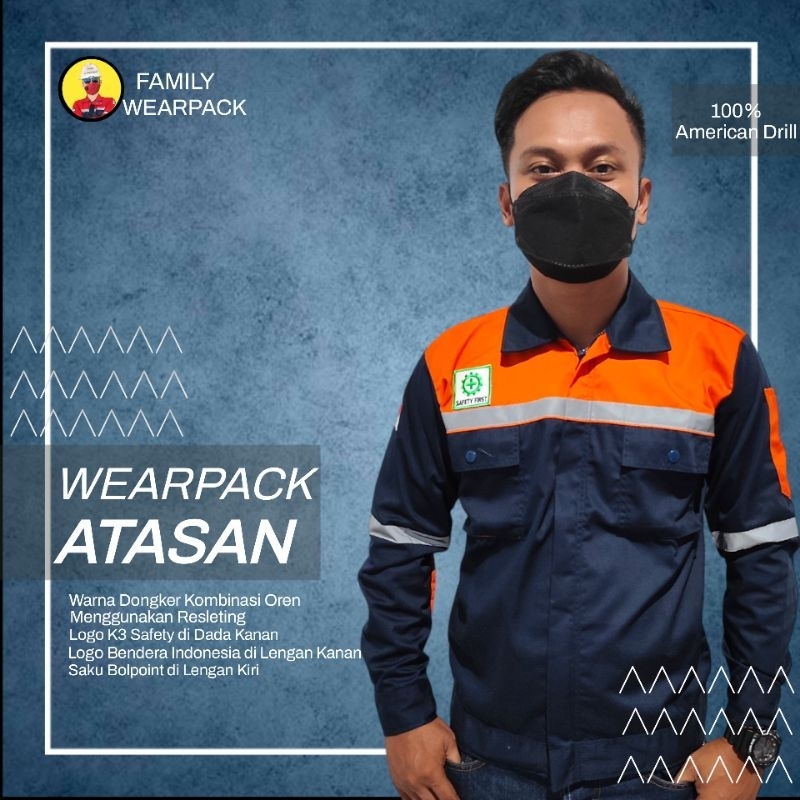 Kemeja Safety Lengan Panjang/ Wearpack Baju Proyek/ Baju Kerja Lapangan/ Wearpack Safety Atasan  Don