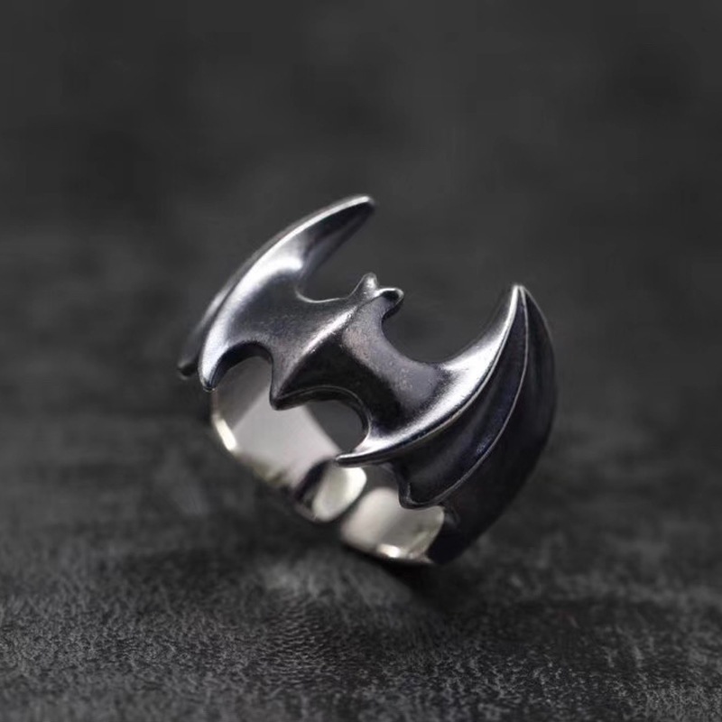 Cincin Kelelawar Batman S925 - Sterling Silver Black Bat Adjustable Resizable Open Ring / Aksesoris 