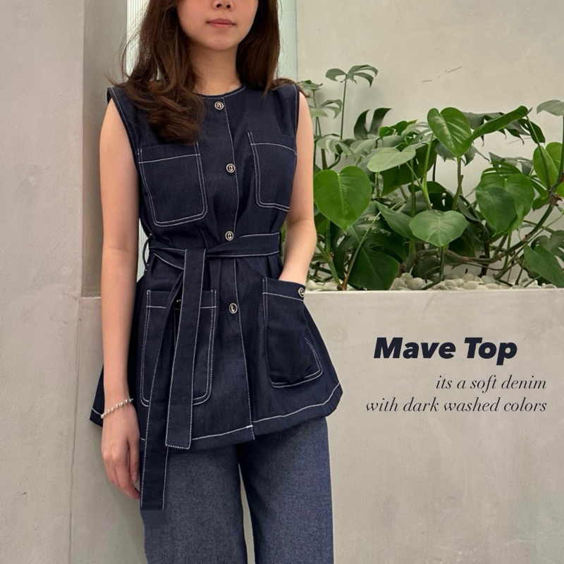 Modenica - Mave Denim Top Atasan Wanita Kekinian Atasan Kerja Wanita Blouse Wanita Hitam Vest Denim 