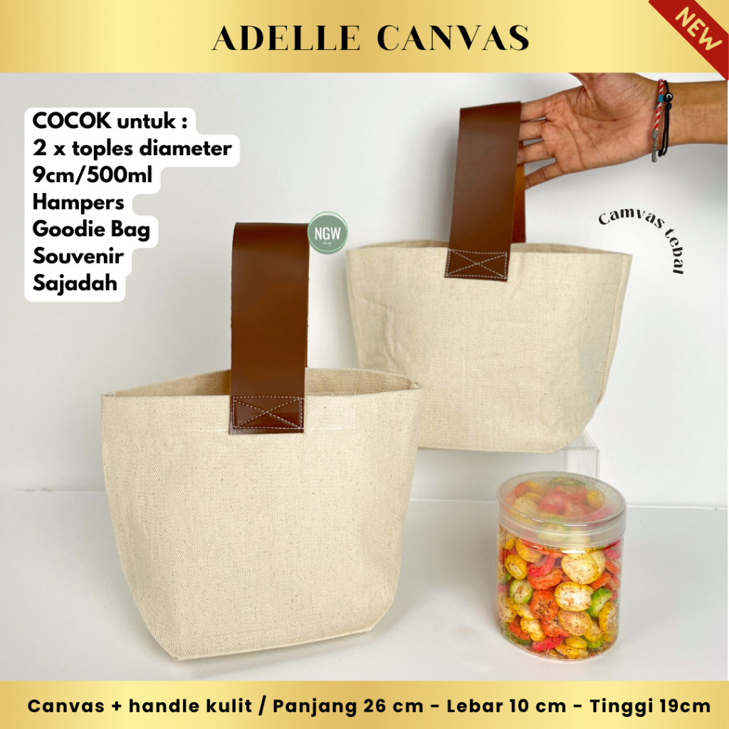 

ADELLE BAG canvas handle kulit ukuran 19x10x27 goodie bag souvenir hampers