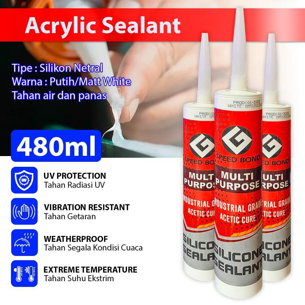 Ideku LEM Silicone Sealent Kaca Acetic Silen White Putih / Lem Silikon Akrilik Acrylic Sealent Lem K