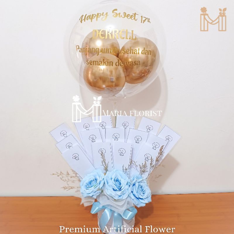 Promo [BISA KIRIM HARI INI] Buket Box Balon Ucapan Uang Bunga Mawar Premium - Flower Bloom Box Balon