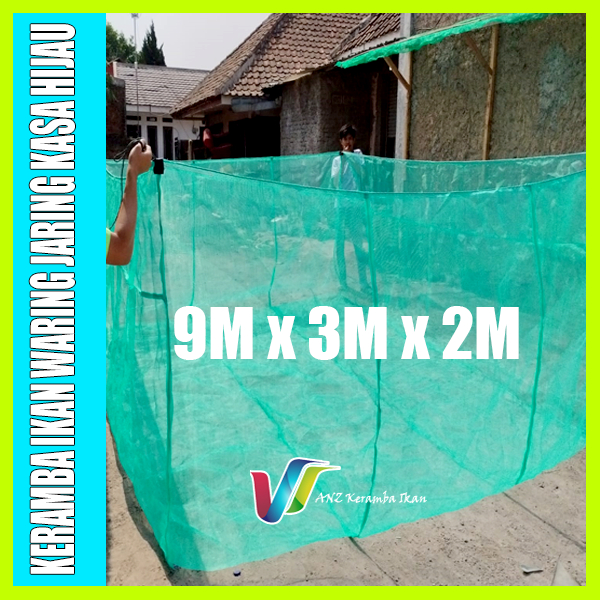 ANZ KERAMBA IKAN - Keramba ikan waring jaring kasa hijau ukuran 9x3x2