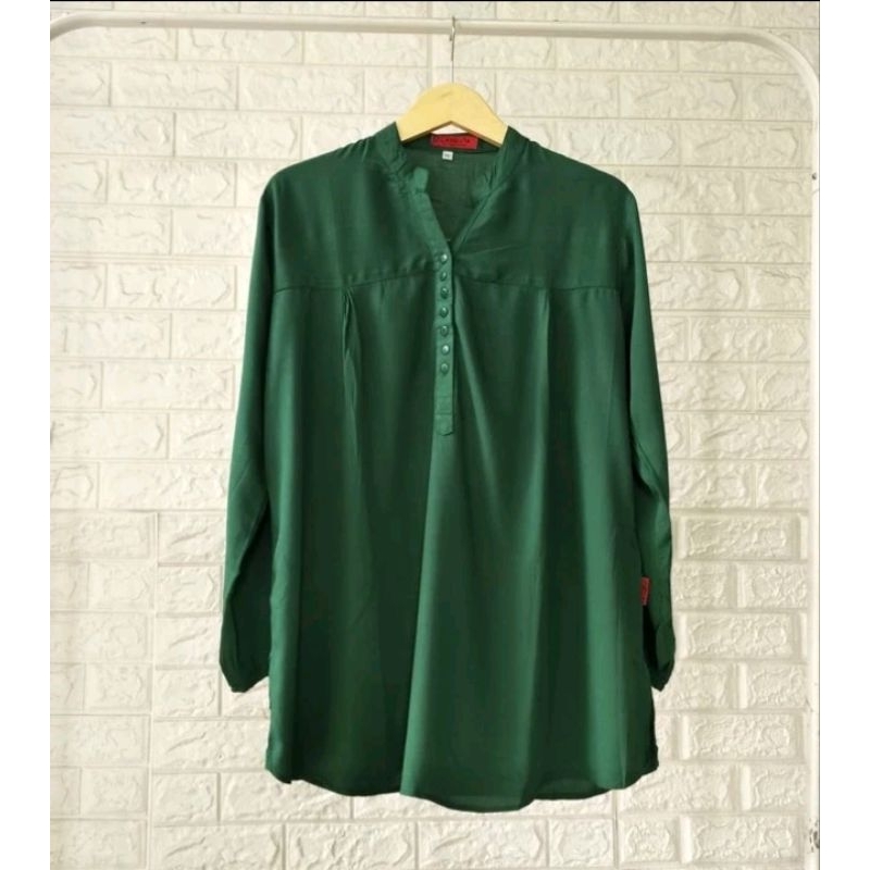 ATASAN WANITA JUMBO BLUS BIG SIZE BLOUSE POLOS HIJAU BOTOL M.L.XL.3L.4L.5L.6L