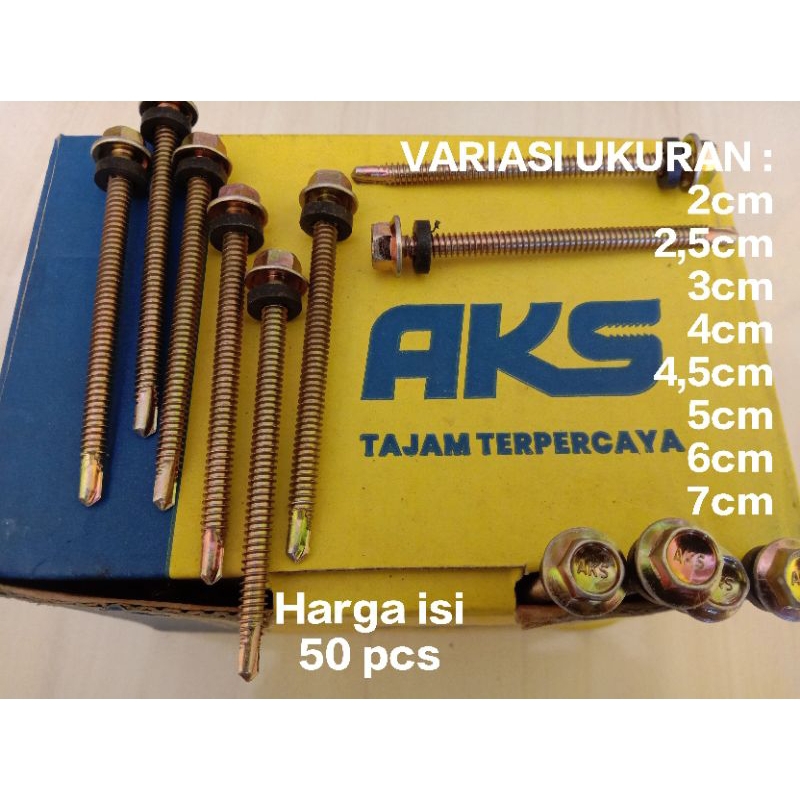 Sekrup Roofing Baja Ringan 50pcs AKS 2cm-7cm /Roping Ruping
