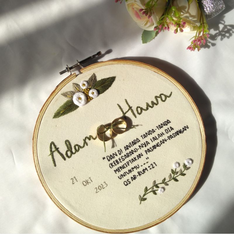CUSTOM HOOP ART EMBROIDERY/ HIASAN DINDING SULAM / HOOP ART / WEDDING SIGN