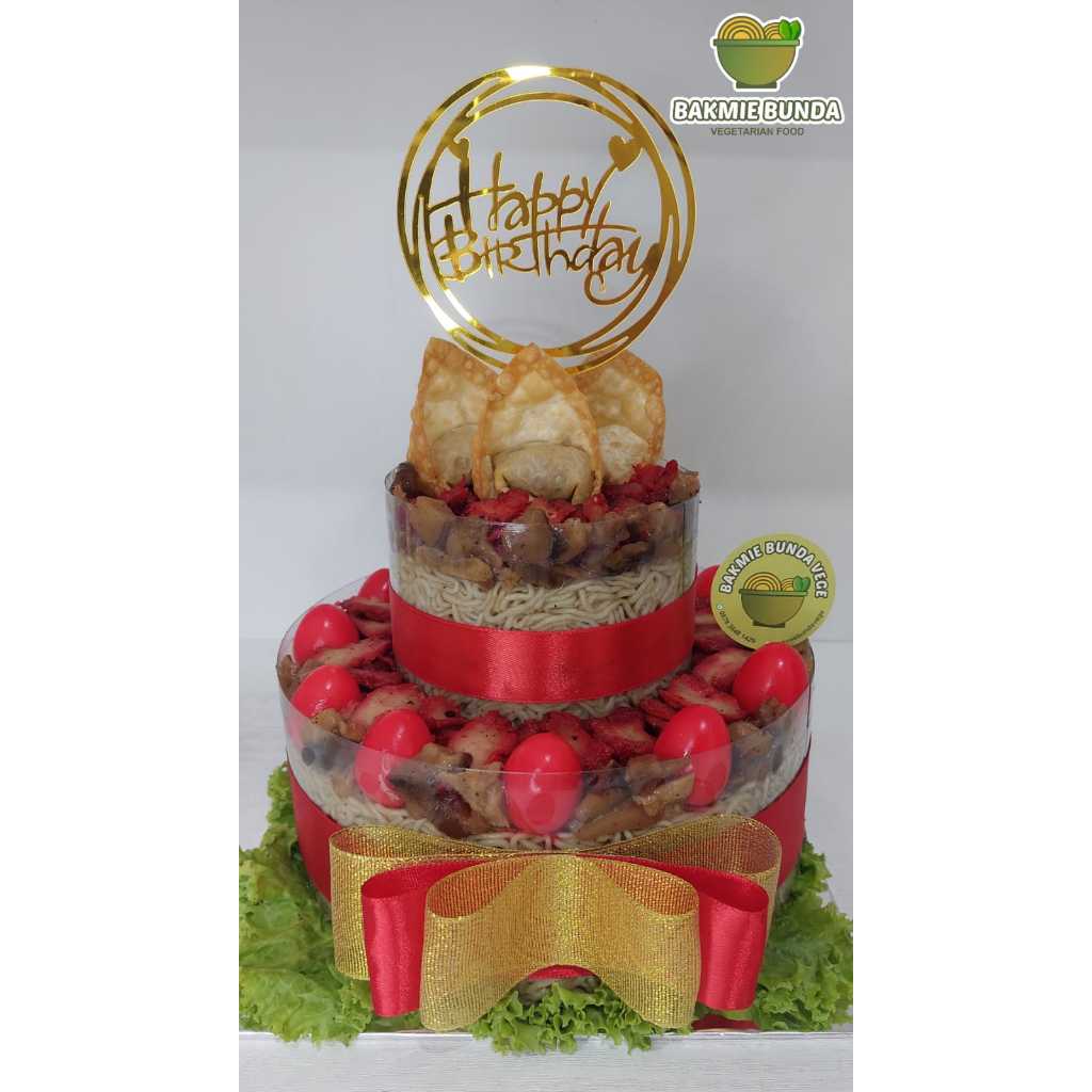 

KUE MIE ULANG TAHUN 2 TINGKAT VEGETARIAN VEGAN BAKMIE BUNDA NOODLE CAKE