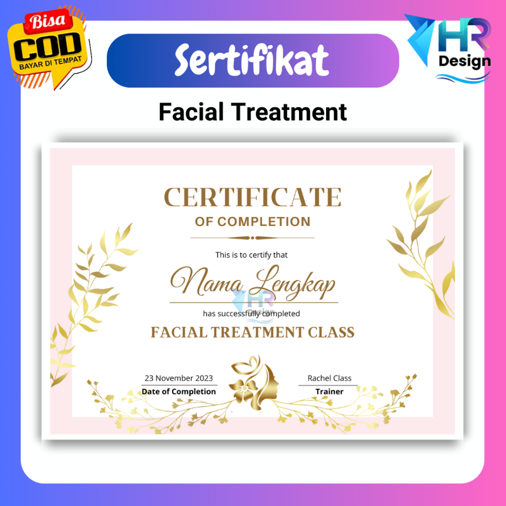 Cetak sertifikat Facial Treatment Sertifikat Kursus Kecantikan