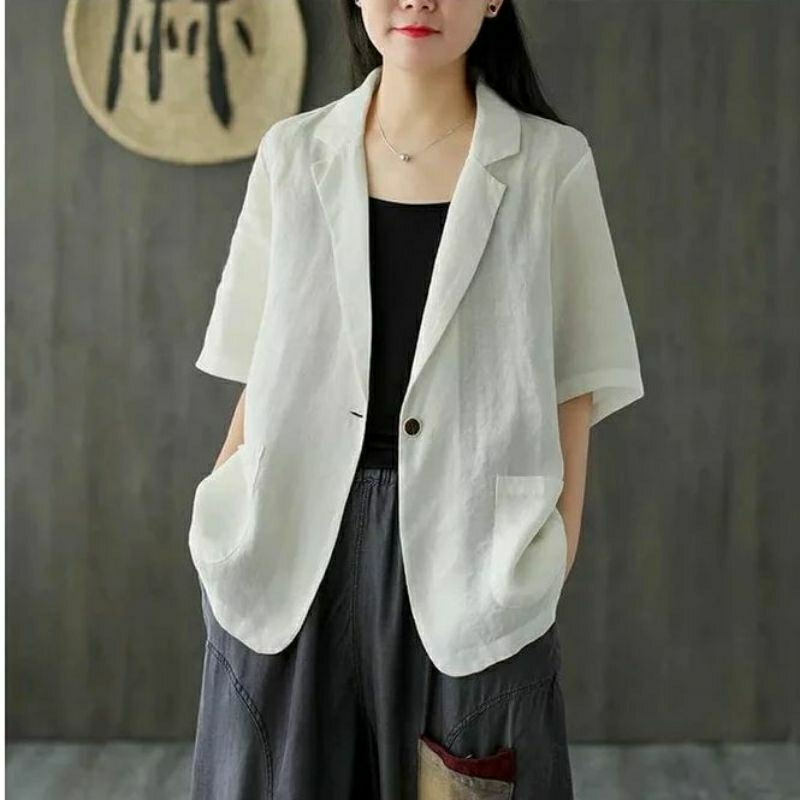 BEST SELLER BLAZER LENGAN PENDEK JUMBO WANITA LINEN LD 100CM SAMPAI 140CM LUCINTA BLAZER BLAZER