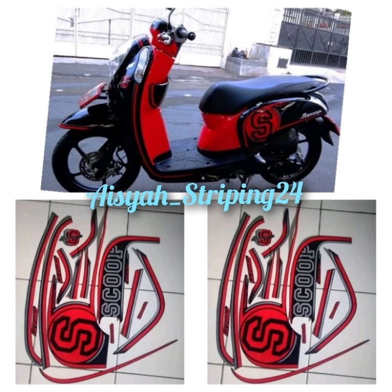 Stiker striping lis body motor Honda Scoopy sporty 2014 hitam