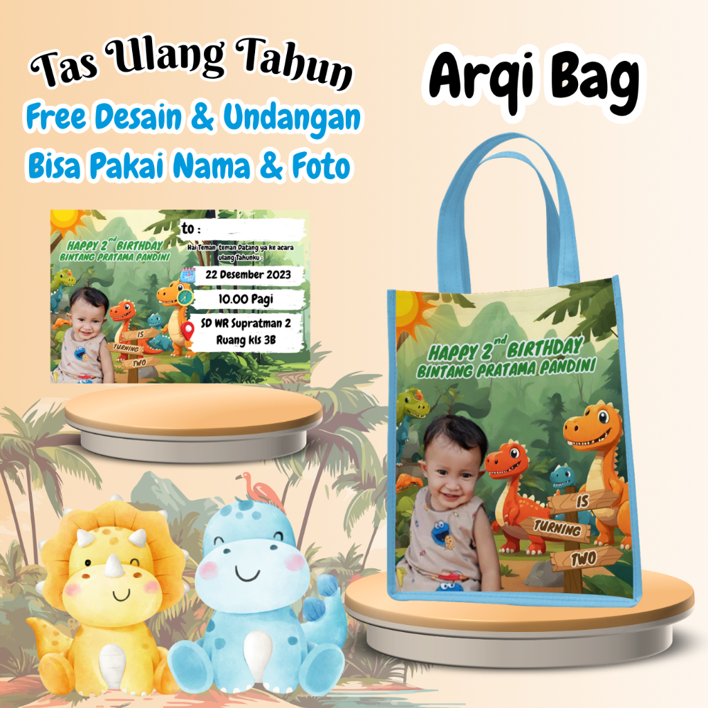 

50 Tas Snack Ulang Tahun Anak Custom Nama Foto Bingkisan Dinosaurus Muat Kfc Goodie Bag