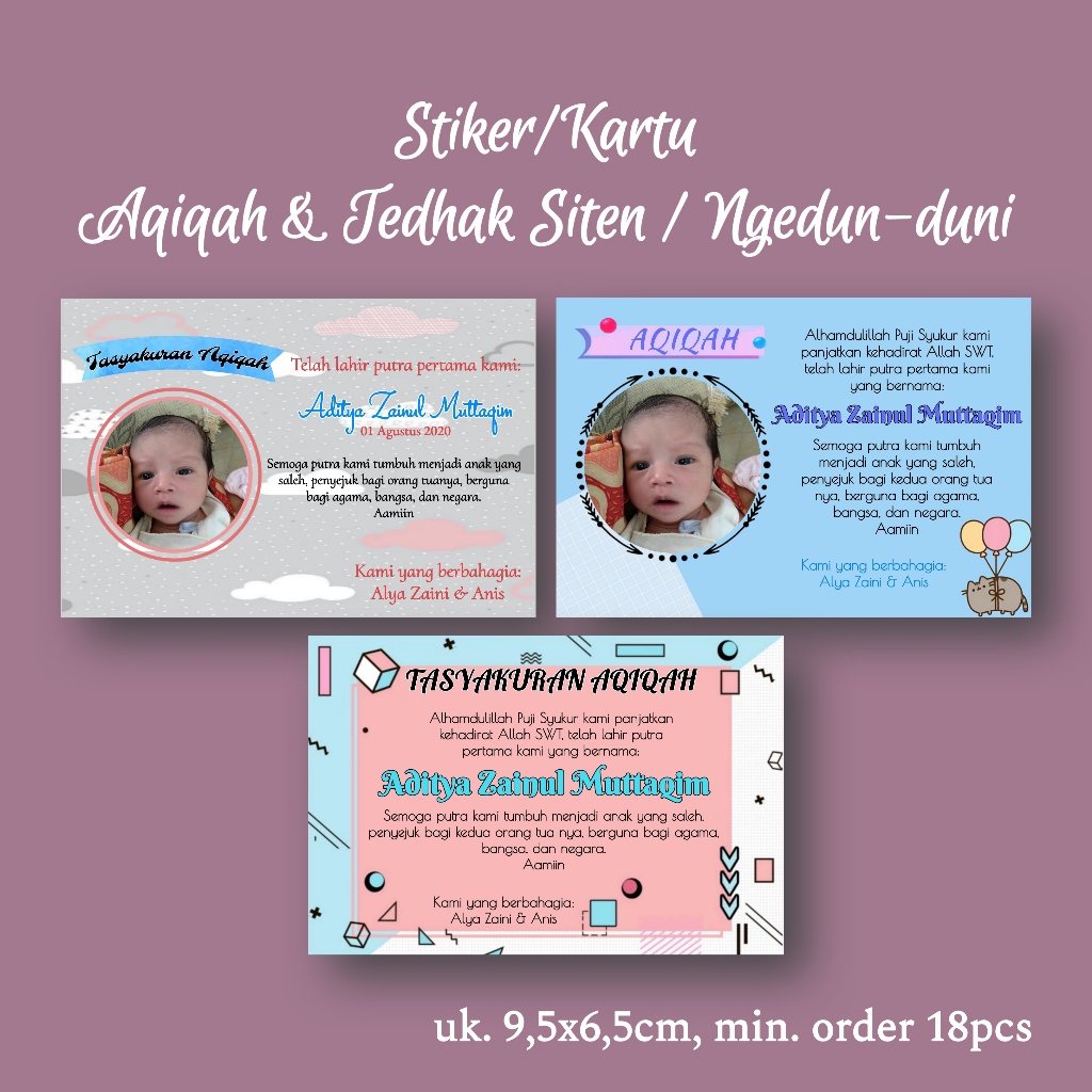 

Stiker Tasyakuran Aqiqah, Tedhak Siten / Ngedun-duni ukuran 9,5x6,5cm