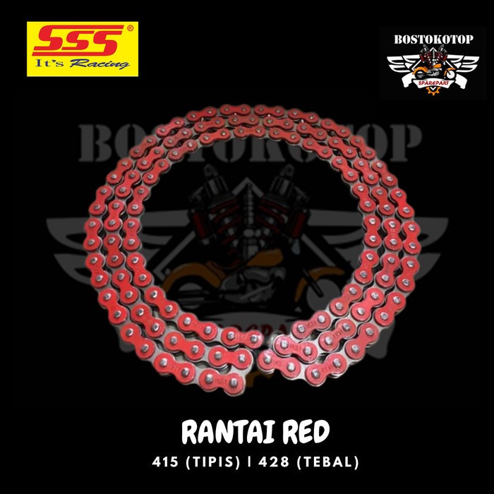 SSS Rantai Rante Chain Red Merah Harian Racing HSB 415 428 520 110L 120L 130L 140L Original