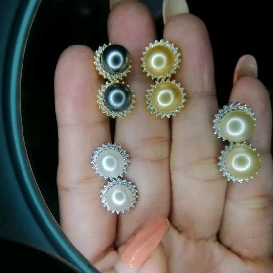 Perhiasan Anting Giwang Mutiara Air Laut ASLI/Perak S925 Lapis Emas 18k