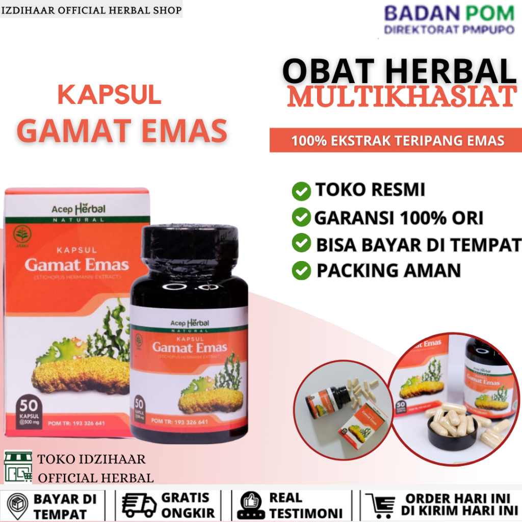 

Kapsul Gamat Emas 100% Original Esktrak Teripang Emas Obat Herbal MUltikhasiat Aman Tanpa Efek Samping Sudah BPOM Dan Halal MUI