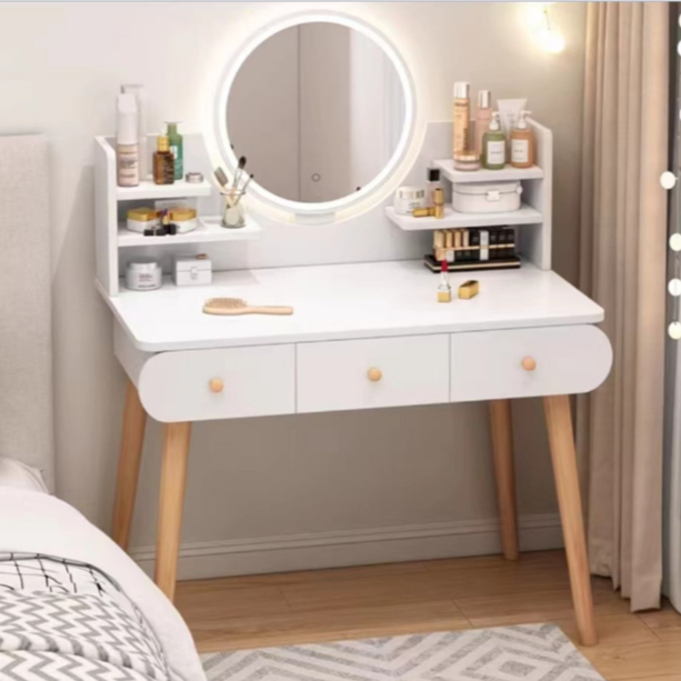 Meja Rias Rak Kosmetik Meja Rias Lampu Led Meja Rias Aesthetic Minimalis Mini Modern Meja Kosmetik