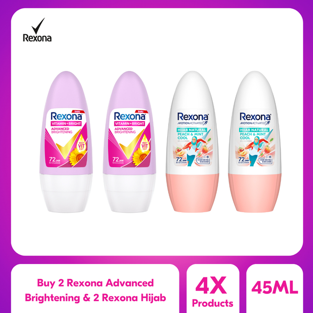 Buy 2 Rexona Advanced Brightening 45ml & 2 Rexona Hijab Peach & Mint 45ml