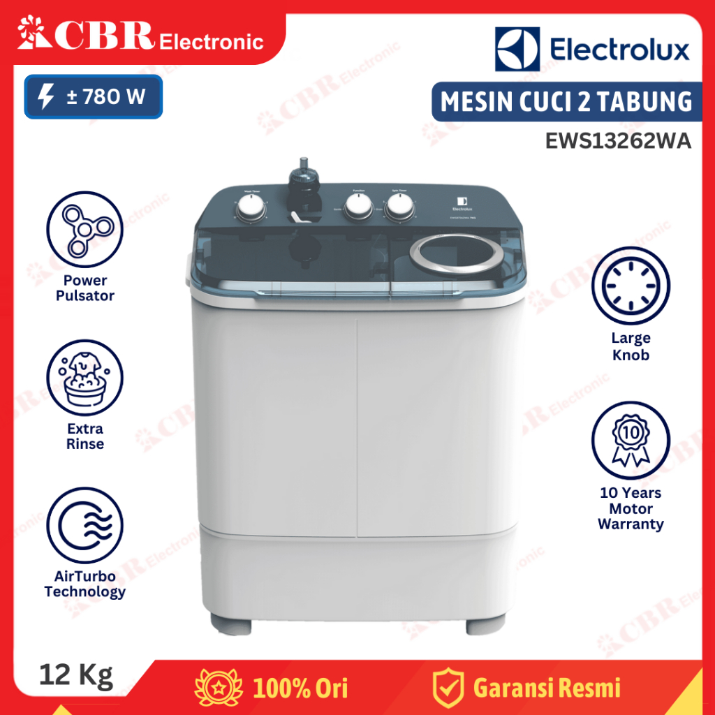 Mesin Cuci ELECTROLUX 2 Tabung 12 Kg EWS13262WA