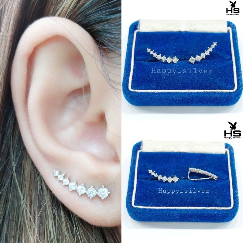 ANTING TUSUK PERAK ASLI 925 SILVER LAPIS EMAS PUTIH - MODEL TUSUK PANJANG PERMATA - PERHIASAN PERAK 