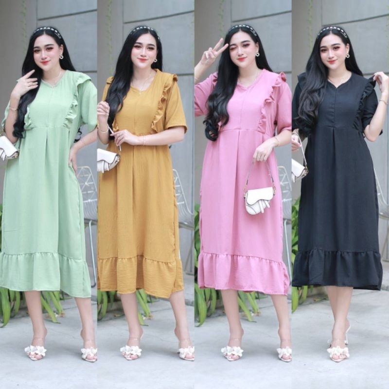 BISA COD Dress Pompom Daster Fuji Crinkle Pompom