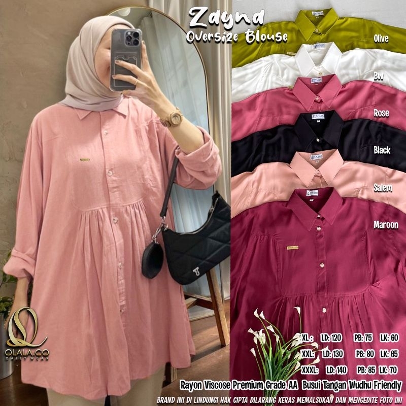 Zayna Long Tunik Oversize Jumbo Polos Putih Katun Rayon Viscose By Olala
