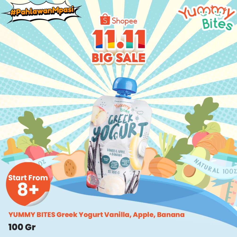 

HB0HG Yummy Bites Greek Yogurt Vanilla, Apple & Banana 100g Bayar Di Tempat