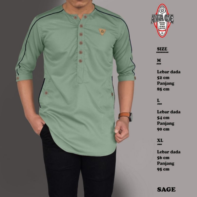 Baju Koko Pria Sage green Premium Lengan 3/4 Kurta Pria Fashion Muslim Pria
