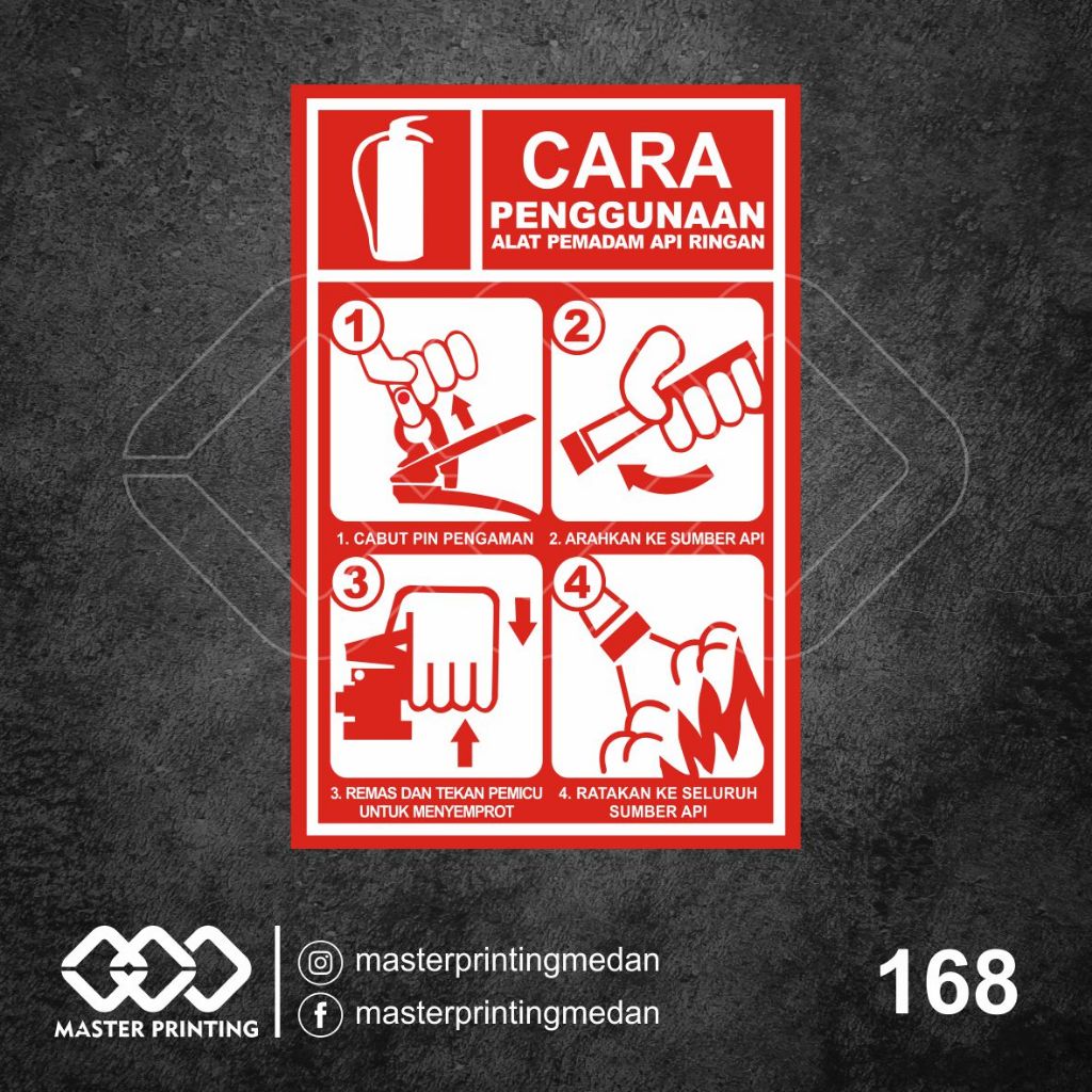 

168 - Stiker Petunjuk Cara Penggunaan APAR, Sticker Vinyl, Premium, Tahan Air, Termurah, Bisa Custom