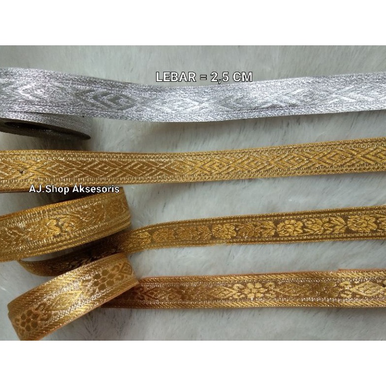 PITA RENDA GAMIS EMAS PERAK / PITA RENDA BORDIR GOLD SILVER LEBAR 2 CM/ 2,5 CM/3 CM / 1/2 INCH ✶Baya