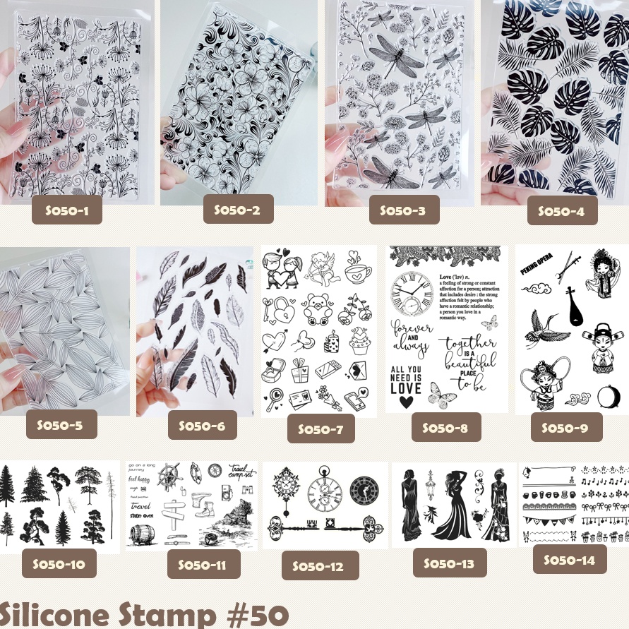

Super Promo LovelyCraftStore | S 50 Transparent Silicone rubber Clear Stamp ~ Stempel Silikon Transparan Silicone Stamp background flowers, leaves, clock untuk journal, cards, art craft, scrapbook Stok Banyak
